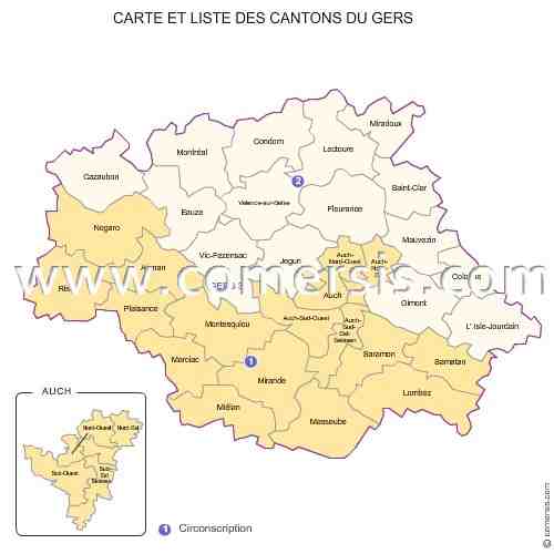 carte, cantons, gers